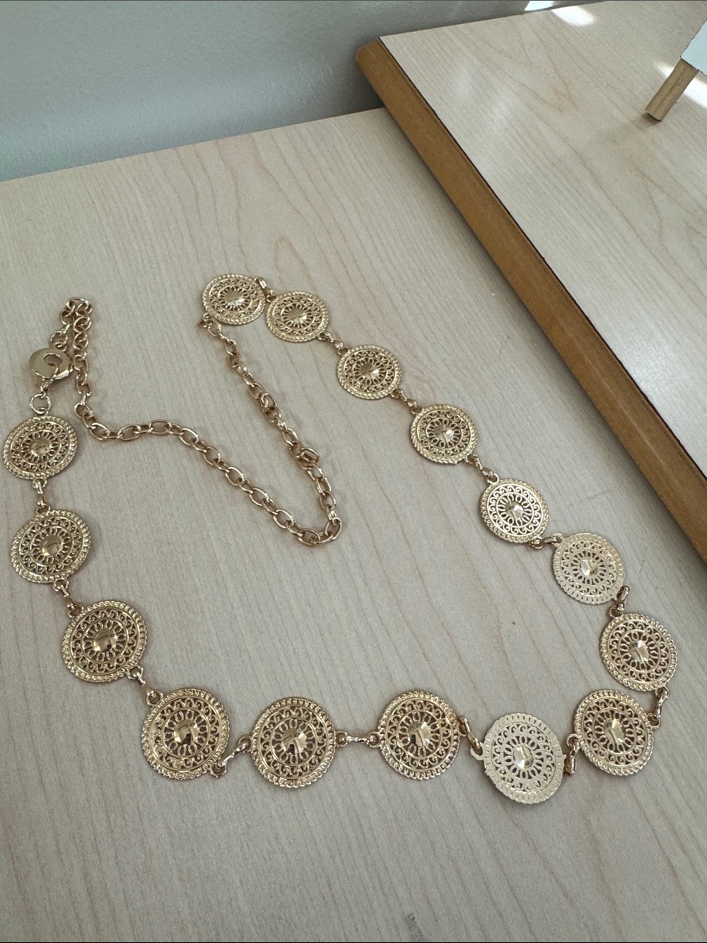 Gold Filigree Coin Link Belt - Women Jewelry
